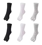 6 Paar Unisex Tabi Flip-Flop-Socken aus japanischem Tabi Geta mit separaten Zehen, elastisch, für Damen und Herren, Schwarz, Weiß, Grau, Größe 39-42, Weiß, Grau, Schwarz, One size