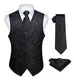 HISDERN anzugweste schwarz herren Blumen Hochzeit Weste Krawatte Einstecktuch Taschentuch Jacquard Weste Anzug Set