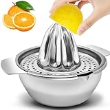 Manuelle Edelstahl Zitruspresse mit Behälter,Zitronen- und Orangenpresse mit Sieb, Robuste Saftpresse für frischen Saft Manuelle Zitronenpresse aus Edelstahl