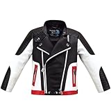 linboo Jungen Bikerjacke aus Kunstleder Lederjacke Kinder Kragen Motorrad Lederimitat Jacke Mäntel für Frühjahr & Herbst, Schwarz, 134-140