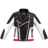 linboo Jungen Bikerjacke aus Kunstleder Lederjacke Kinder Kragen Motorrad Lederimitat Jacke Mäntel für Frühjahr & Herbst, Schwarz, 158