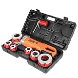 Mqwdxzfes Rohrgewindeschneider Kit, Tragbare Rohrgewinde Schneidkluppe mit 6 Schneideisen, Verzinktes Rohr Schneidgerät Kupfermotor Gewindeschneider, Rohrschneider Set für Wasser, Gasrohre, 26U/min