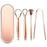 4 Stück Zungenschaber Kupfer, Tragbarer Zungenreiniger Metall, U-Form Tongue Scraper Tongue Cleaners für Mundpflege & frischen Atem, Damen Herren, in Kiste