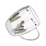 ZUJIABAO Getrocknete Blume, doppelwandig, Glas, Wasserbecher, tragbar, mit Griff, dekorativ, transparent, Trinkgeschirr, Glasbecher