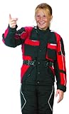 RO432k Kinder Motorradjacke mit Reflektoren und Weitenverstellung, rot, schwarz, Größe