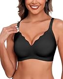 HORISUN Ohne Bügel BH für Damen, Nahtloser Bequemer V-Ausschnitt Vollständiger Bralette für Große Brüste mit Unterstützung Kein Bügel kabelloser Komfort Tshirt BHS (Schwarz 3XL)