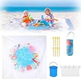 6.6x6.6 ft Beach Pool 2-in-1 Pool and Beach Blanket, Tragbarer quadratischer Baby-Strandpool, 2-in-1 Kinder-Pool und Stranddecke, Planschbecken Für Kinder Im Sand,Sanddichtes Sommer Wasserspielzeug