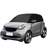 Halbgarage Autoabdeckung Wasserdicht Passend für Smart Fortwo 2006-2025, Halbgarage Verdickter Allwetter, Atmungsaktiv Halbabdeckung Autoplane, Autogarage Halbabdeckung vor Schnee und Sonne (Schwarz)