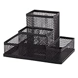 D.RECT Stiftehalter Schreibtisch - Büro Organizer aus Metall - Tisch Organizer, Schreibtischorganizer - Büroablage mit Zettelhalter Mesh, 103x154x103mm Schwarz