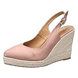 Damen Espadrilles Keilsandalen, geschlossener Zehenbereich, Slingback, Keilabsatz, Plateauabsatz, Knöchelriemen, verstellbare Schnalle, bequeme Passform, Plateaupumpe, Sommer, Hochzeit, Party, rose