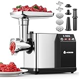 AAOBOSI Fleischwolf Elektrisch [3000W MAX] mit LED-Display,3 Geschwindigkeiten,Fleischwolf mit Anti-Verstopfungstechnik,Eingebauter Speicherbox,Wurstfüller & Kibbe-Herstellung für den Hausgebrauch