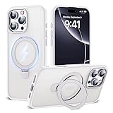 TIANLI Schutzhülle für iPhone 16 Pro mit magnetischem Ringständer [kompatibel mit Mag-Safe] [militärischer Fallschutz] Stoßfeste, durchscheinende Handyhülle für iPhone 16 Pro 6,3 Zoll, Weiß