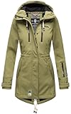 MARIKOO Damen Softshelljacke (XS-3XL) mit Kapuze - Wasserabweisend, Fleece innen, Tasche am Arm, Mantel, Warme Jacke Frauen B614 (M, Olive)