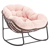 Aceinheu Schaukelstuhl Rattan für Outdoor & Indoor, Wetterfester Garten Schaukelstuhl mit Polster und Lehne, XXL Sessel für Terrasse, Balkon & Wohnzimmer, Belastbar bis 113kg