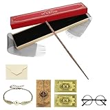 Hermine Granger Zauberstab, 37 cm, Hermine Zauberstäbe mit Stahlkern und Harz, Zauberstab Hermine in Geschenkbox mit goldgeprägten Tickets, Akzeptanzbrief, Karte, schwarze Brille, Armband