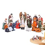 Pruojhw Weihnachtskrippenset, Weihnachtskrippenset, Kunstharz, 11-teilig, Krippenszenen, Krippenszenen, Krippenszenen, handgefertigt, lichtecht