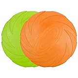 Vivifying Frisbee Hund, 2 Stück 15cm Hundefrisbee aus Natürlichem Kautschuk für Land und Wasser (Grün + Orange)