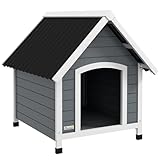 PawHut Hundehütte aus Holz Kleintierhaus mit Asphaltdach Outdoor Hundehöhle korrosionsbeständig Hundehaus mit herausnehmbarem Boden für mittelgroße Hunde 75 x 88 x 82 cm Grau