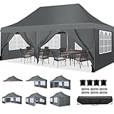 COBIZI Faltpavillon 3X6, Pavillon 3x6m Wasserdicht Stabil Winterfest, Faltbar Partyzelt mit 6 Seitenwänden & 4 Sandsack Pop up Gartenpavillon Anti-UV für Hochzeiten, Freien, Grau