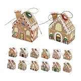 MAGICLULU 24 Stück Teiliges Adventskalender Hausförmige Weihnachtsgeschenkboxen aus Weißem Karton Einfach zu Montieren Wiederverwendbar Klassische Designs als Party und Aufbewahrungsbox für