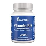 BIOMENTA Vitamin B12 Komplex – 120 vegane VitaminB 12 hochdosiert Lutschtabletten mit 500 µg B12 aus Methylcobalamin + Vitamin D + Biotin + Folsäure – Geschmack: Orange - Premiumqualität