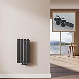 EMKE Heizkörper Klein mit Multiblock 60 x 30 cm, Design Flachheizkörper Einlagig Flach Vertikal Paneelheizkörper Mittelanschluss Wandheizkörper Schwarz 233 Watt