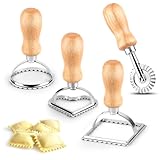 4 Stück Ravioli Ausstecher,Ravioli Ausstecher Former,Pasta Cutter Wheel,Ravioli-Former mit Holzgriff,Maultaschen Ausstecher,Edelstahl Ausstecher Set,für die Herstellung von Ravioli-Knödelformen