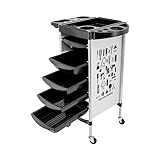 ROGONPDK Salon Beauty Friseurwagen Friseurwagen mit 5 Schubladen und Rädern Friseurwagen Rollwagen 52x36x90 cm Hairdressing Work Trolley Weiß