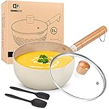 BUNDLEPRO 2,1 Quart Kochtopf-Set mit Deckel, antihaftbeschichteter Aluminium-Saucentopf, induktionskompatible kleine Kochtöpfe mit Silikonspateln für Milch, Suppe, Nudeln, Eier, Reis BEIGE