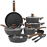 Kitchen Academy Induktion Töpfe Set - 12-teilige Schwarze Granit Kochtöpfe Set,Antihaft Topfset und Pfannen Set,PFOA & PFOS-freie