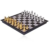 GRKB 1 Satz 20Cm*20Cm Schachbrett Magnetisches Schachspiel Schachspiel Kinder Schach Magnetisch Schachspiel Magnetisch Einklappbar Schachspiel Hochwertig Für Kinder Und Erwachsene Gold-Silber