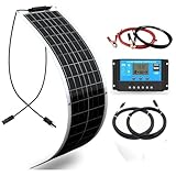 WUZECK 50W Flexibles Solarpanel Kit Set 19,8V Monokristallines Schmal Lang Solarmodul+10A 12V/24V Solarladeregler + Solarkabel Off-Grid-System Solaranlage Komplettset 12v für Wohnmobil Balkon Camping