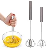 2 Stück Halbautomatischer Schneebesen aus Edelstahl, Schneebesen für die Küche Halbautomatischer Handschneebesen, Drehbarer Push Mixer Rührer zum Schneebesen, Schlagen, Rühren (12 Zoll + 10 Zoll)