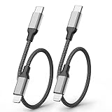 Acecene USB C auf Lightning Kabel [30cm, 2 Stück], MFi Zertifiziert iPhone Ladekabel Kurz Nylongeflochten Schnellladekabel für iPhone 14 13 12 11 Mini Pro Max X XS XR 8 7 6 Plus SE iPad - Schwarz