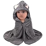 Svalor Kapuzenhandtuch Baby Grau, Baby Handtuch Kapuze 80x80 cm, Starke Wasseraufnahme, Schnelltrocknend, Weiches Polyester, Für Babys und Kleinkinder, Tierdruck, Grau