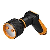 Fiskars Sprühpistole, 3 Funktionen, Mit Strahl-, Nebel-, Regenschauer-Sprühbild, Stufenlose daumengesteuerte Durchflusskontrolle, Universalgröße, Schwarz/Orange, 1065486