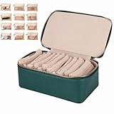 Schmuckkästchen Reise,Travel Jewelry Box with Small Pouches,Travel Jewelry Organizer für Damen,Modern Schmuck Organizer mit 6/12 Schmuckbeutel,für Ohrringe,Halsketten (Grün,12 Schmuckbeutel)