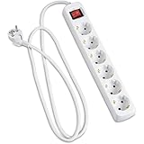 Steckdosenleiste - 6-Fach Steckdosenleiste mit Schalter, 1,5 m Länge, 3G, Kabel 1,5 mm², weiß, ideal für mehrere elektrische Anschlüsse.