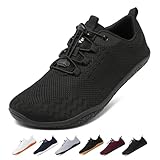 Geweo Unisex Barfußschuhe Herren mit Breite Zehenbox Barfuss Schuhe Damen Sommer Atmungsaktiv Traillaufschuhe Turnschuhe Leicht Bequeme Zero-Drop Solhe Zehenschuhe Fitness Sneaker Schwarzer 42EU