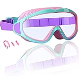 Schwimmbrille Kinder,Taucherbrille Kinder,Kinder Taucherbrille Anti Fog Linse,180° Panorama Kinder Schwimmbrille,Wasserdichte Silikon-Schwimmbrille für 2,3-14 Jahre Mädchen Jungen