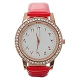 IMIKEYA Damen Armbanduhr mit Funkelnden Kristallen Verstellbares PU Lederarmband Roségoldenes Gehäuse Bling Uhr für Frauen Leichtes Design für Alltag und Business
