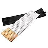 Goutime adana Spieße für Kabobs,Shish Kebab Holzspieße zum Grillen,Metall Edelstahl Barbecue BBQ Grill Spieße,kebab spieße breit,Set von 7 mit Tasche,(60cm lang,2.5cm Breite)