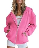 Timuspo Hoodie Damen Sweatjacke Kapuzenjacke für Frauen Herbst Winter Lang Sweatshirt Kapuzenpullover mit Kapuze Zip Mantel Oversize Pullover Outdoor Fitness Training Rosa S