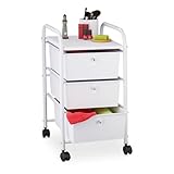 Relaxdays Badrollwagen, 3 Schubladen, Metall & Kunststoff, Rollcontainer Bad, Kosmetik, HxBxT: 60 x 33 x 39 cm, weiß, 1 Stück