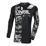 O'NEAL | Motocross-Shirt langarm | MX MTB Mountainbike | Passform für Maximale Bewegungsfreiheit, Eingenähter Ellbogenschutz | Element Jersey Attack V.23 | Erwachsene | Schwarz Weiß | Größe M