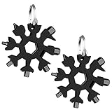 2 Stücke 18-in-1 Schneeflocken Multi-Tool,Multitool Edelstahl Fahrrad Multifunktionswerkzeug,Karte Schlüsselanhänger Flaschenöffner Ringschlüssel Schnee Schlüsselbund,werkzeug schneeflocke Schwarz