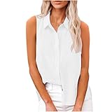 Leinenhemden für Damen, Baumwolle, Leinen, Tank-Top, einfarbig, Sommer, ärmellos, Knopfleiste, Weste, Tops, Revers, lockere Tank-Tops, Übergröße, lässiges Camisole Tunika-Blusen, A02 Weiß, 5X-Large