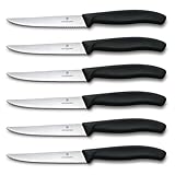 Victorinox Swiss Classic Profi Steak- und Pizzamesser-Set, 6-teilig, Tafelmesser, Wellenschliff, Scharfe Klingen, 11 cm, Robuste Kunststoffgriffe, Schwarz