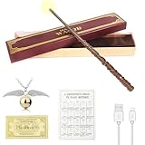 FGJCJ Hermine Zauberstab, 37CM Zauberstab Hermine Granger mit Licht, USB Aufladung Glühen Hermine Granger Zauberstab in Geschenkbox mit Zauberspruch-Karte, Stationsticket und Halskette