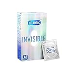 Durex Invisible Kondome – Dünn, transparent, mit Silikongleitgel befeuchtet, angenehmer Geruch – 12er Pack (1 x 12 Stück)